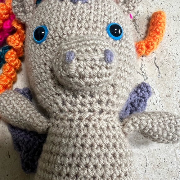 Hand Crocheted Flying Rainbow Unicorn-The Cutest Little Unicorn Needs a Home - Picture 2 of 6